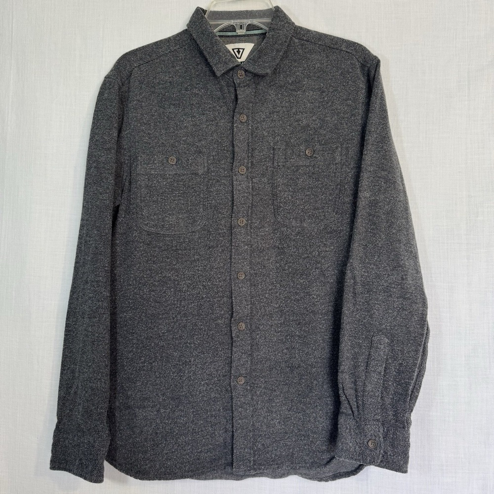 Vissla‎ Men's Gray Long Sleeve Button Up Shirt M 100% Cotton Flannel Casual Surf